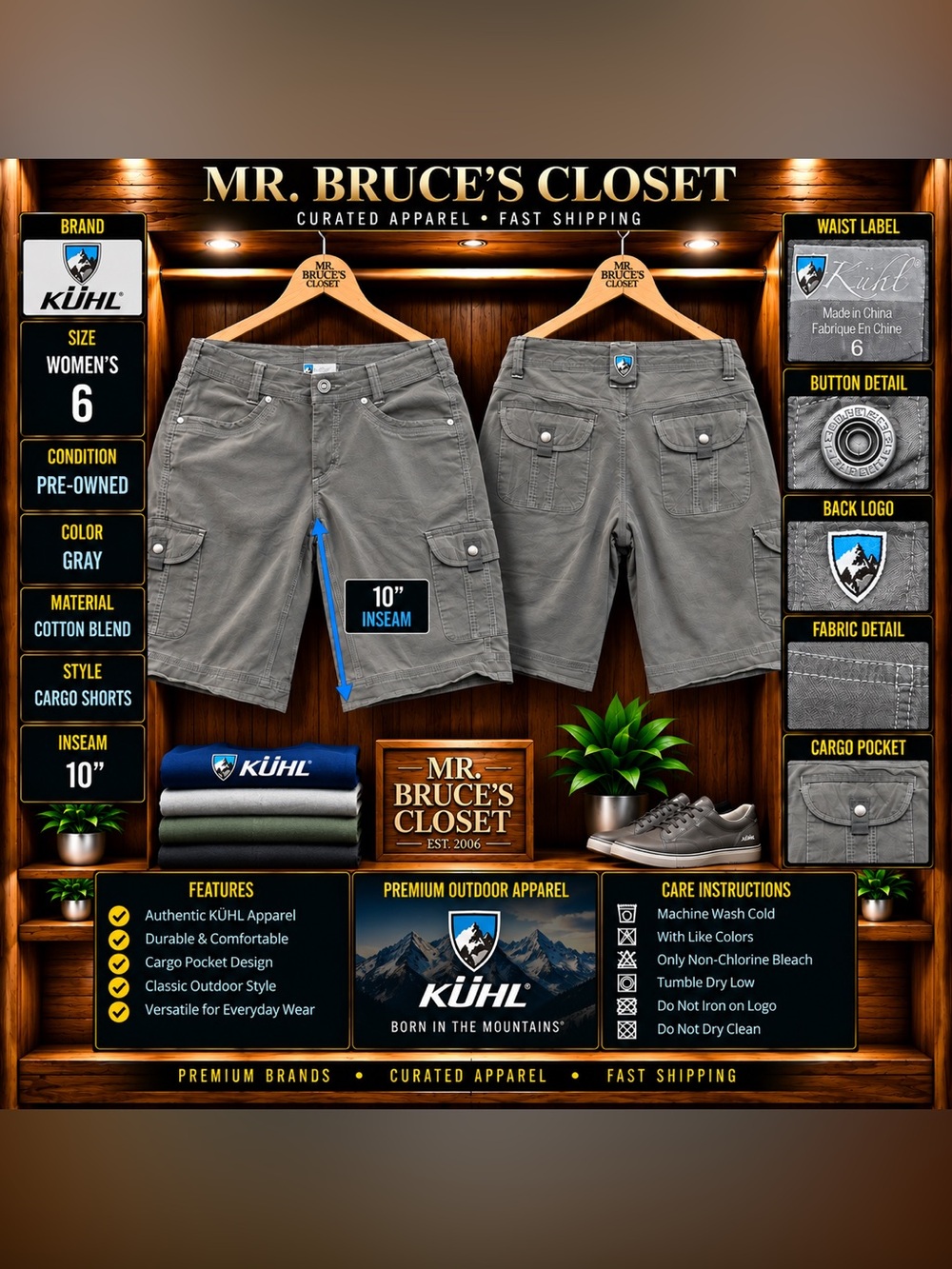 KUHL Men's Gray Cargo Shorts - Classic Utility Style
